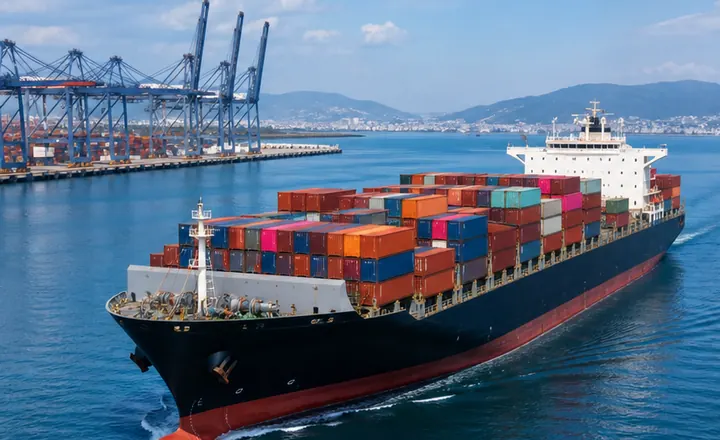 Container ship representing worldwide wetsuit delivery