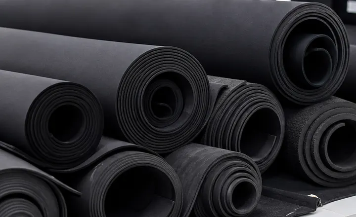 Black neoprene rolls in multiple thicknesses for wetsuit manufacturing