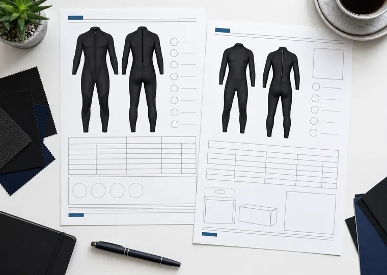 Custom wetsuit product brief and specification sheets