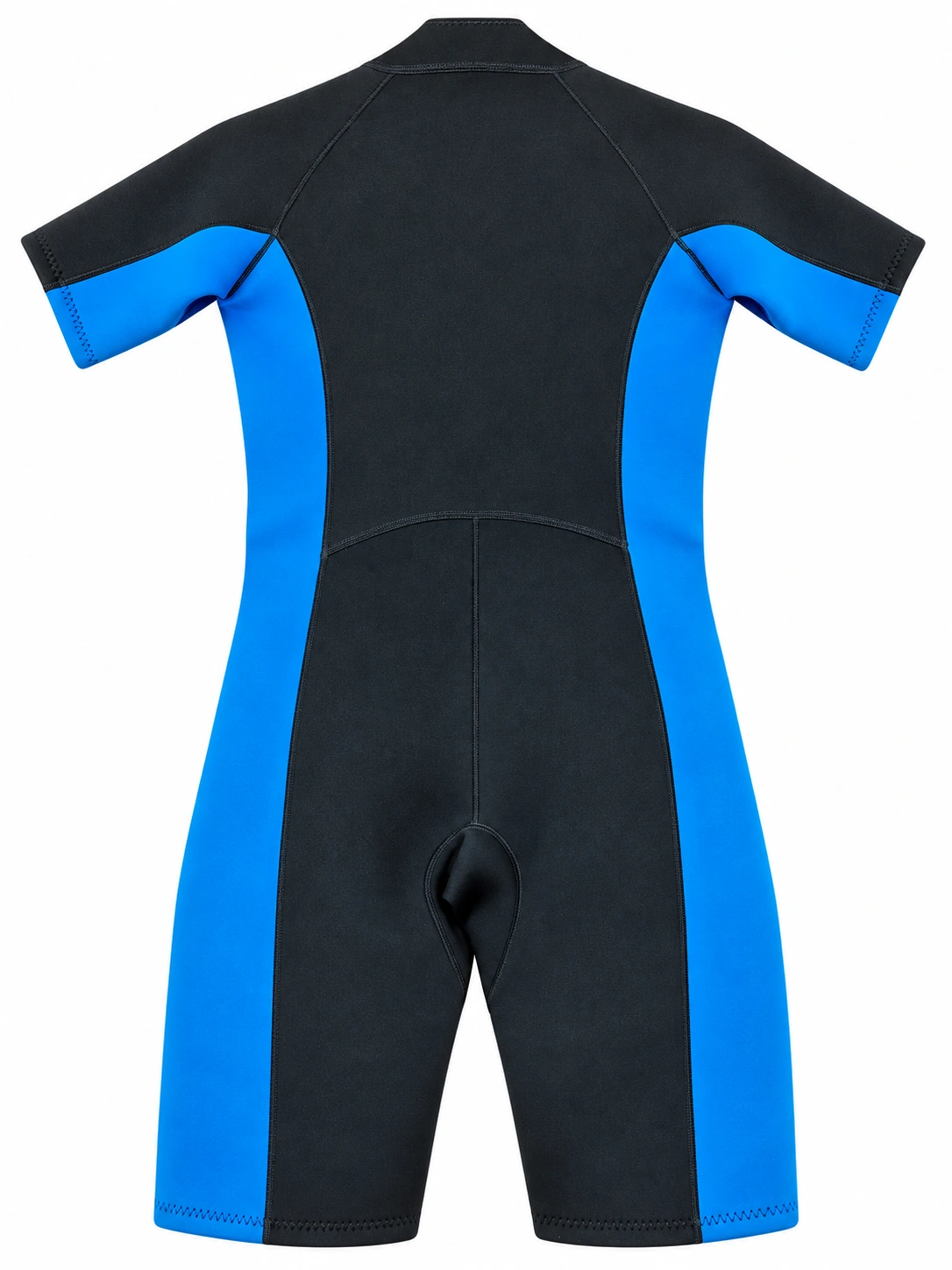 Custom Front Zip Shorty Wetsuit with Contrast Panels – HK-S002, black and blue back view