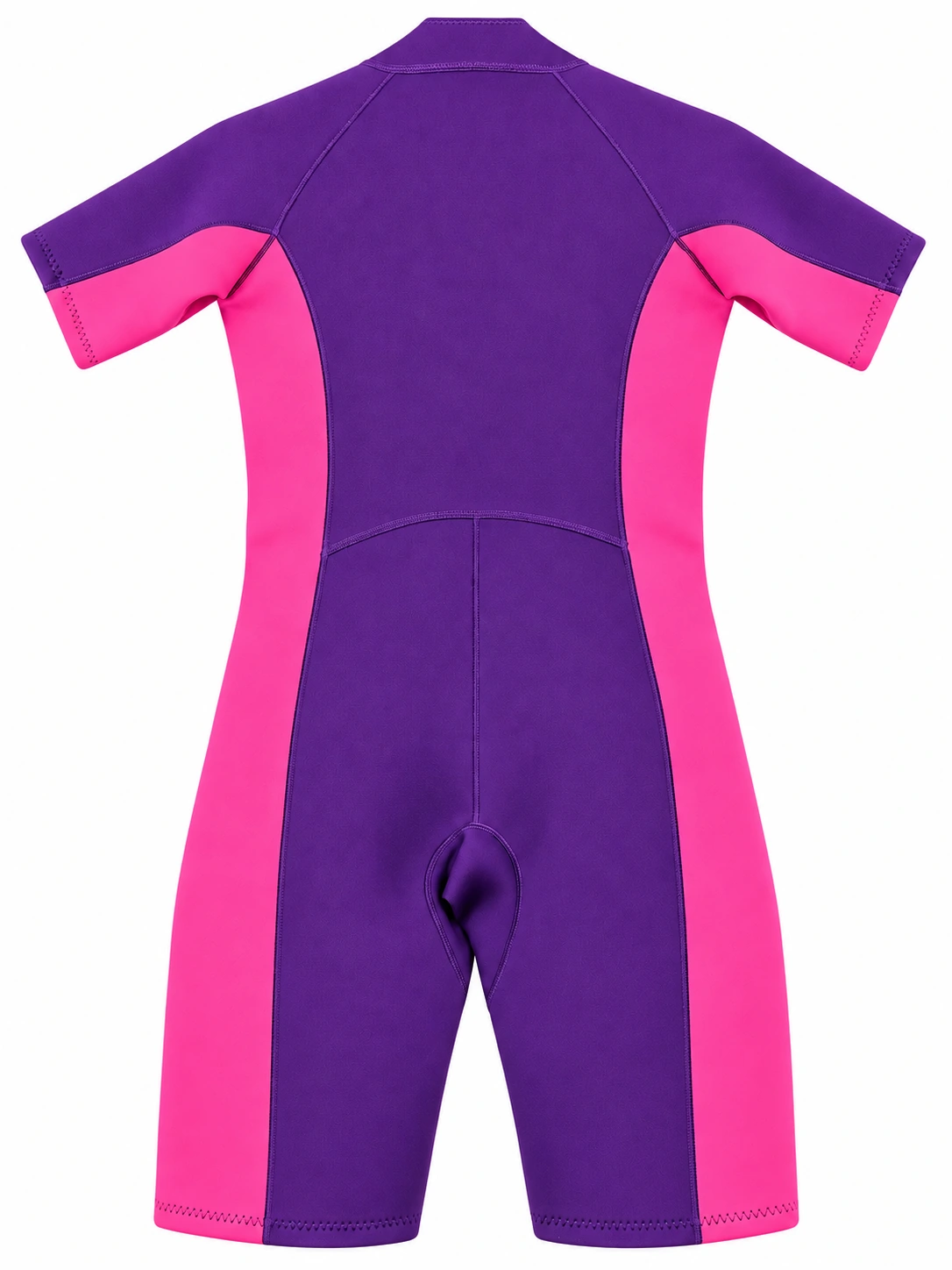 Custom Front Zip Shorty Wetsuit with Contrast Panels – HK-S002, purple and pink back view