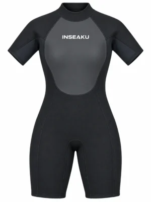 Custom Back Zip Shorty Wetsuit with Smooth Look Panels – HK-WS-001, black front view