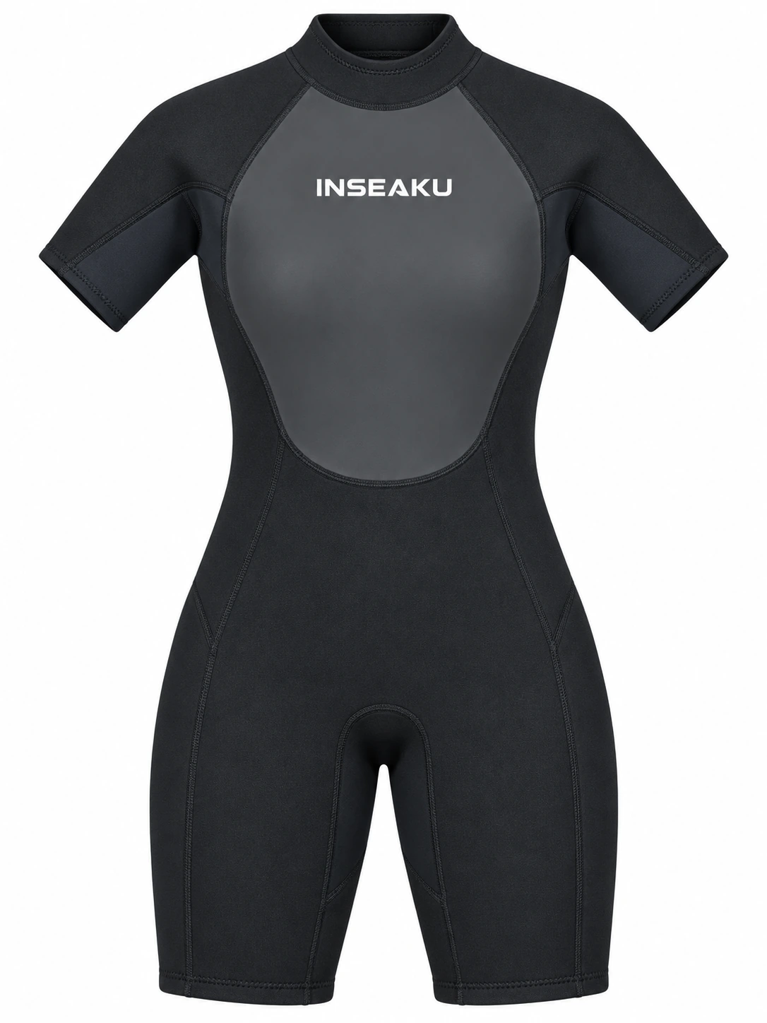 Custom Back Zip Shorty Wetsuit with Smooth Look Panels – HK-WS-001, black front view