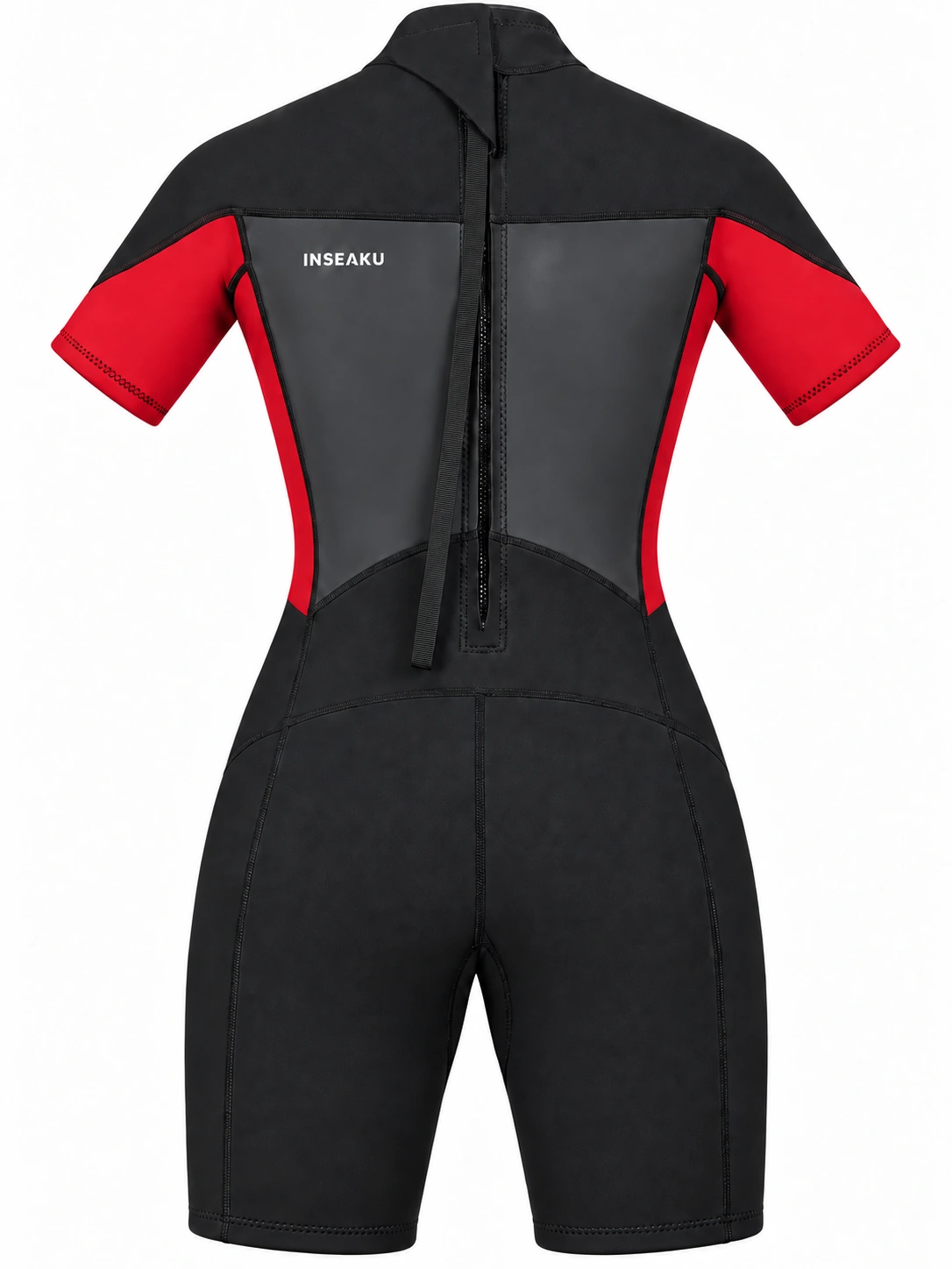 Custom Back Zip Shorty Wetsuit with Smooth Look Panels – HK-WS-001, black and red back view