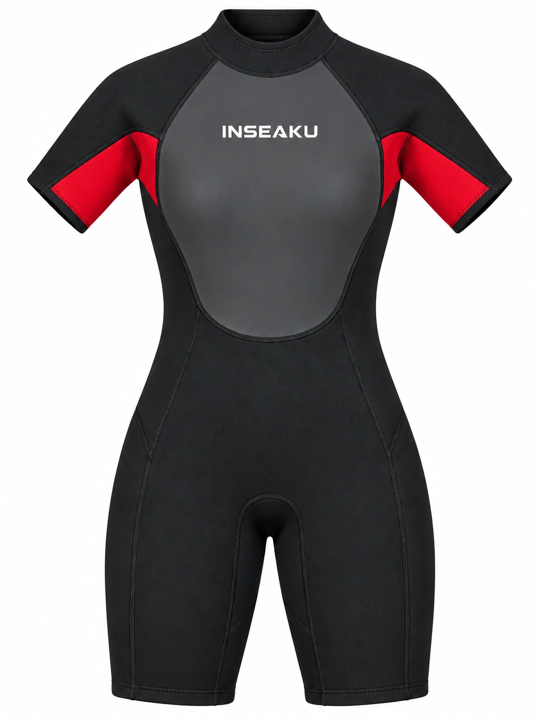 Custom Back Zip Shorty Wetsuit with Smooth Look Panels – HK-WS-001, black and red front view