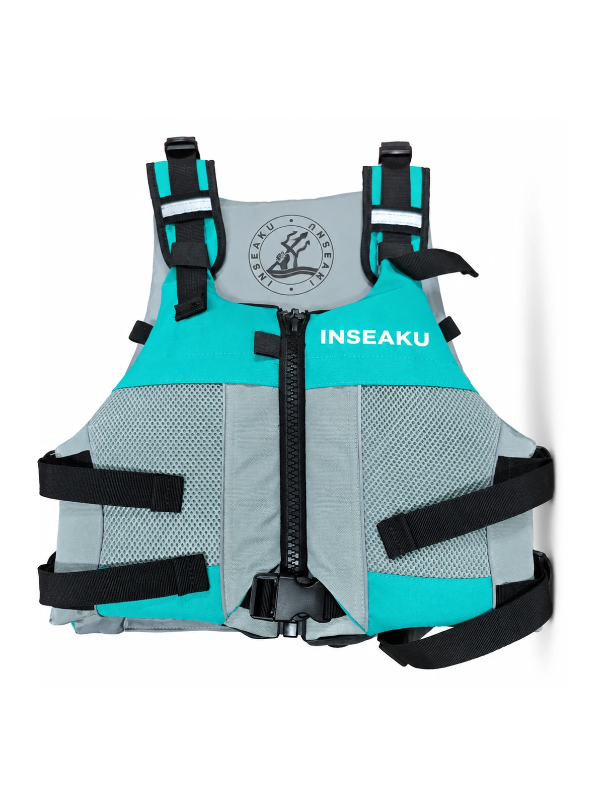 Custom Aqua and Gray Utility Life Vest - front view