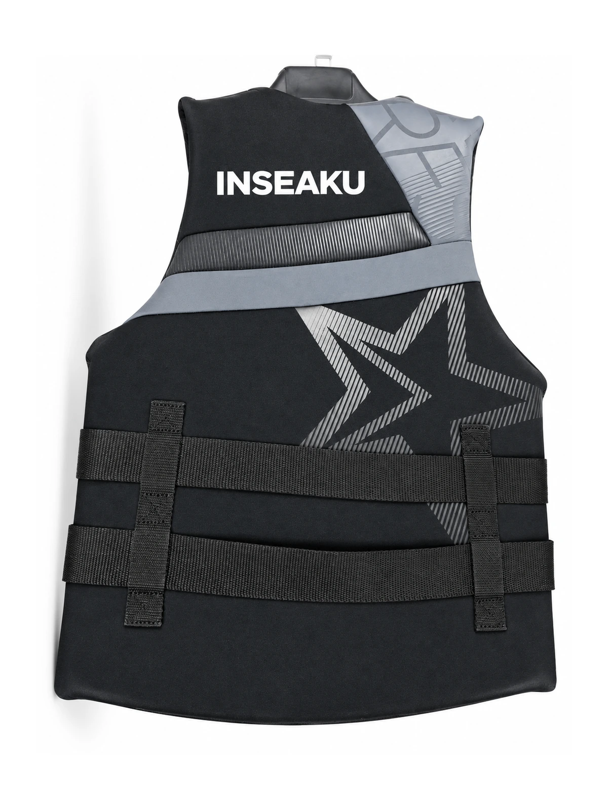 Custom Black and Gray Print Life Vest - back view