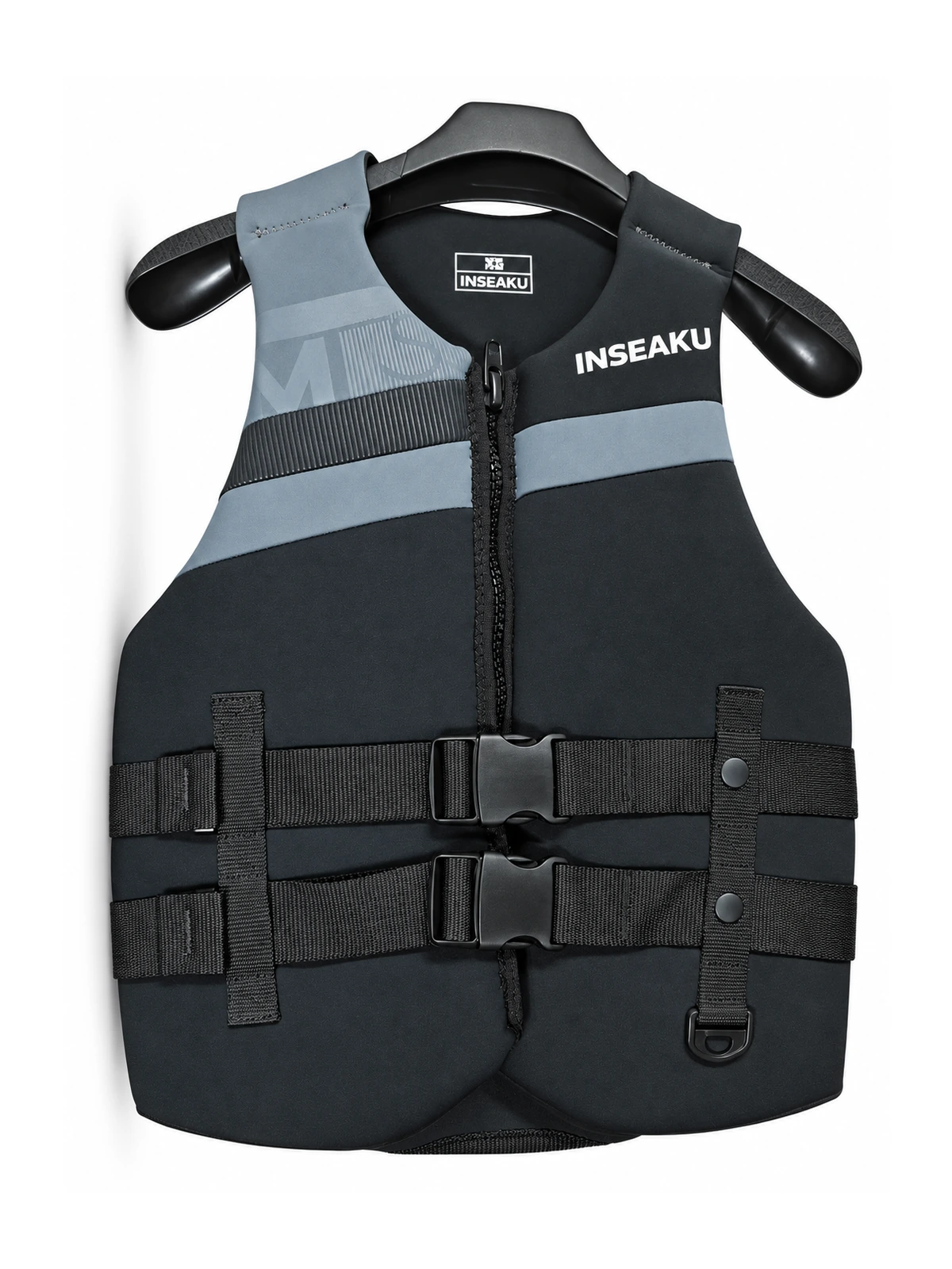 Custom Black and Gray Print Life Vest - front view