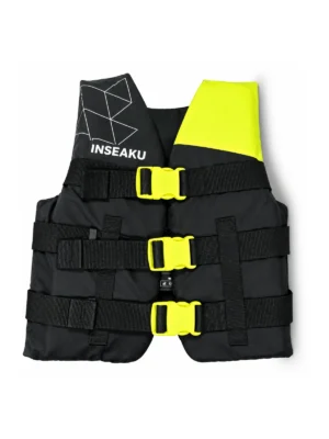 Custom Black and Lime Triple Buckle Life Vest - front view