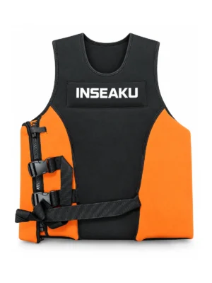 Custom Black and Orange Side Buckle Life Vest - front view
