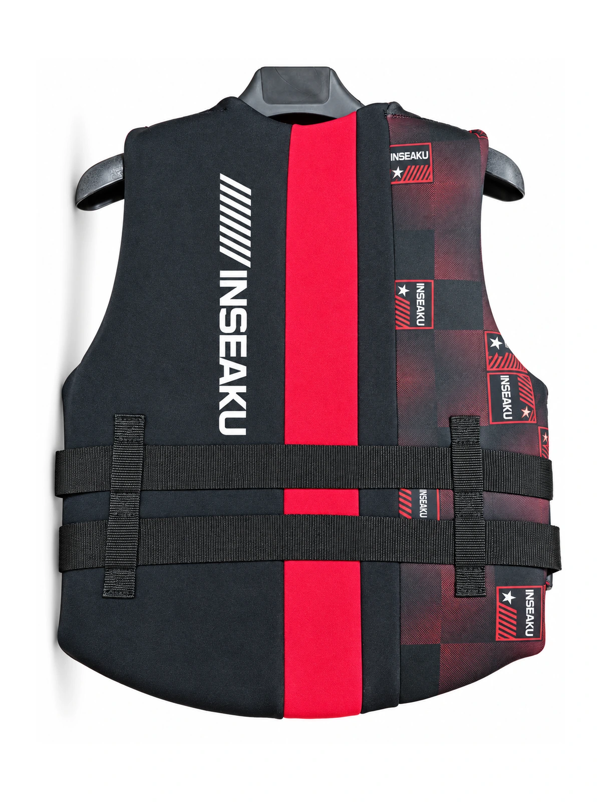 Custom Black and Red Panel Life Vest - back view