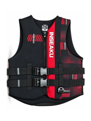 Custom Black and Red Panel Life Vest - front view