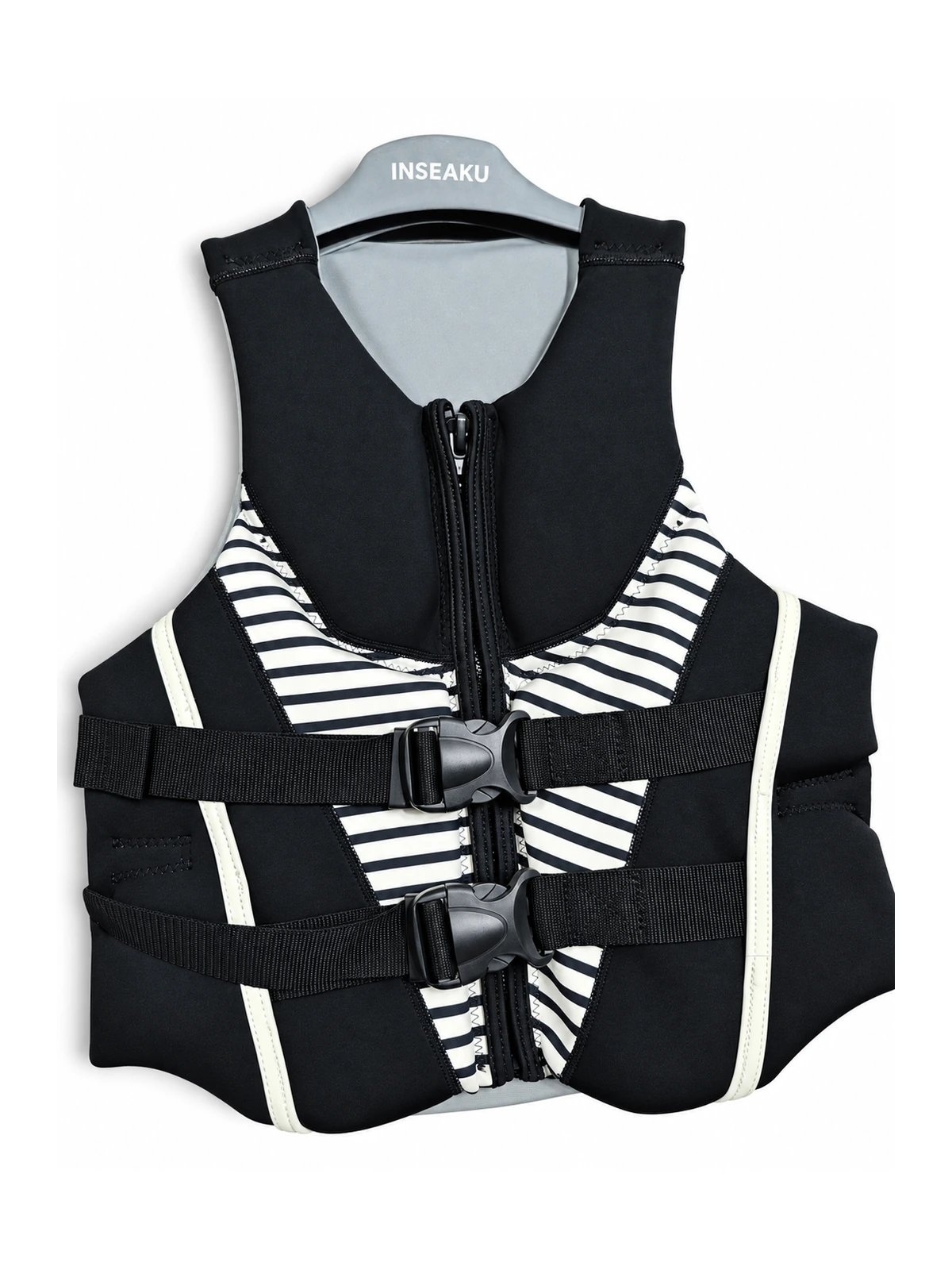 Custom Black and White Stripe Life Vest - front view