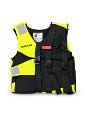 Custom Black and Yellow Life Vest with Side Straps - front view