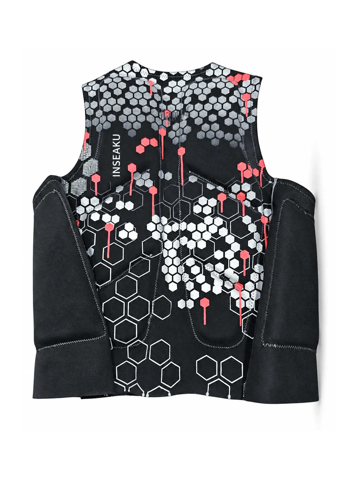Custom Black Hexagon Print Life Vest - back view