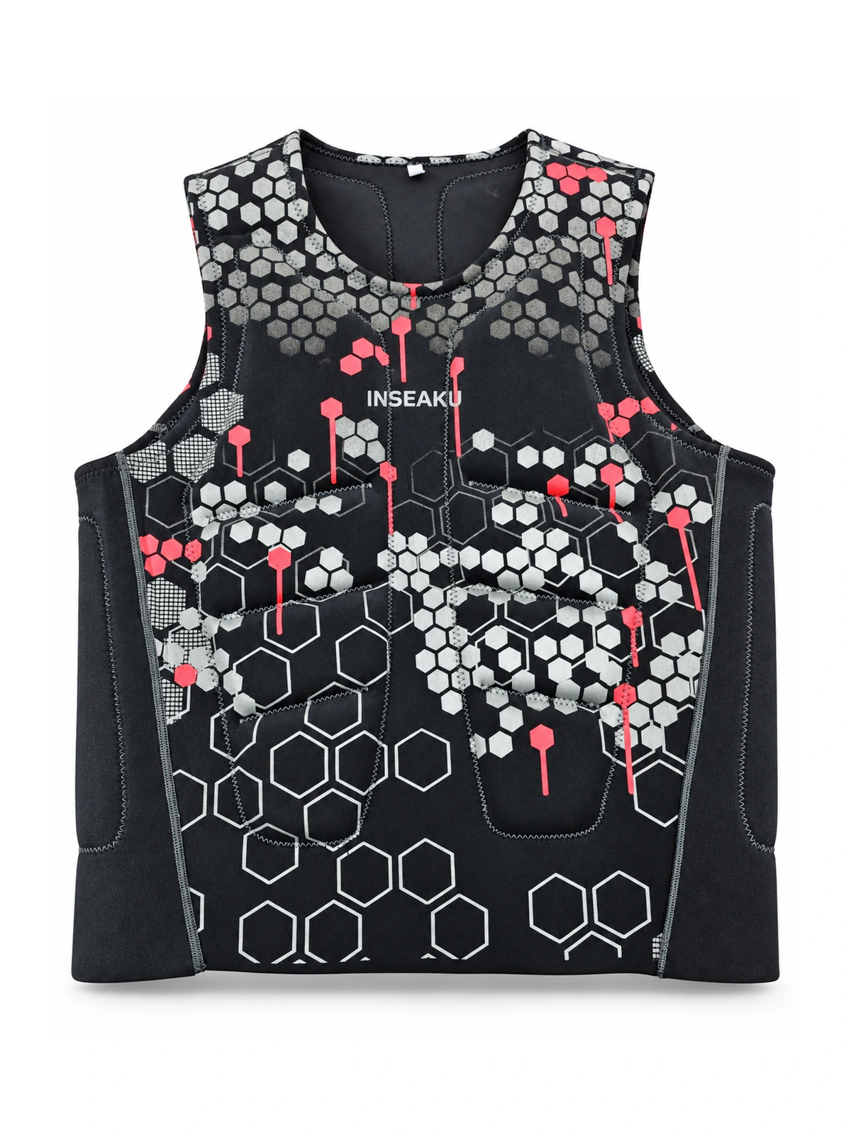 Custom Black Hexagon Print Life Vest - front view