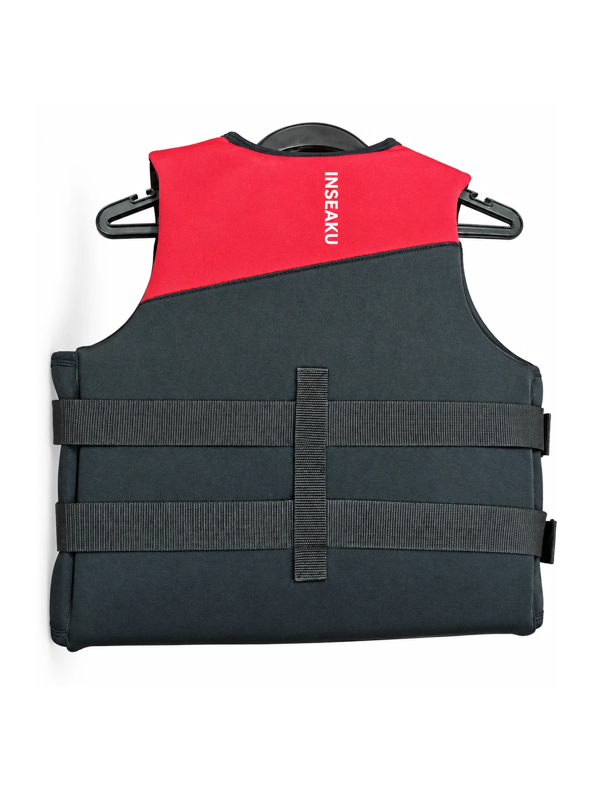 Custom Black Life Vest with Red Shoulder Panel - back view