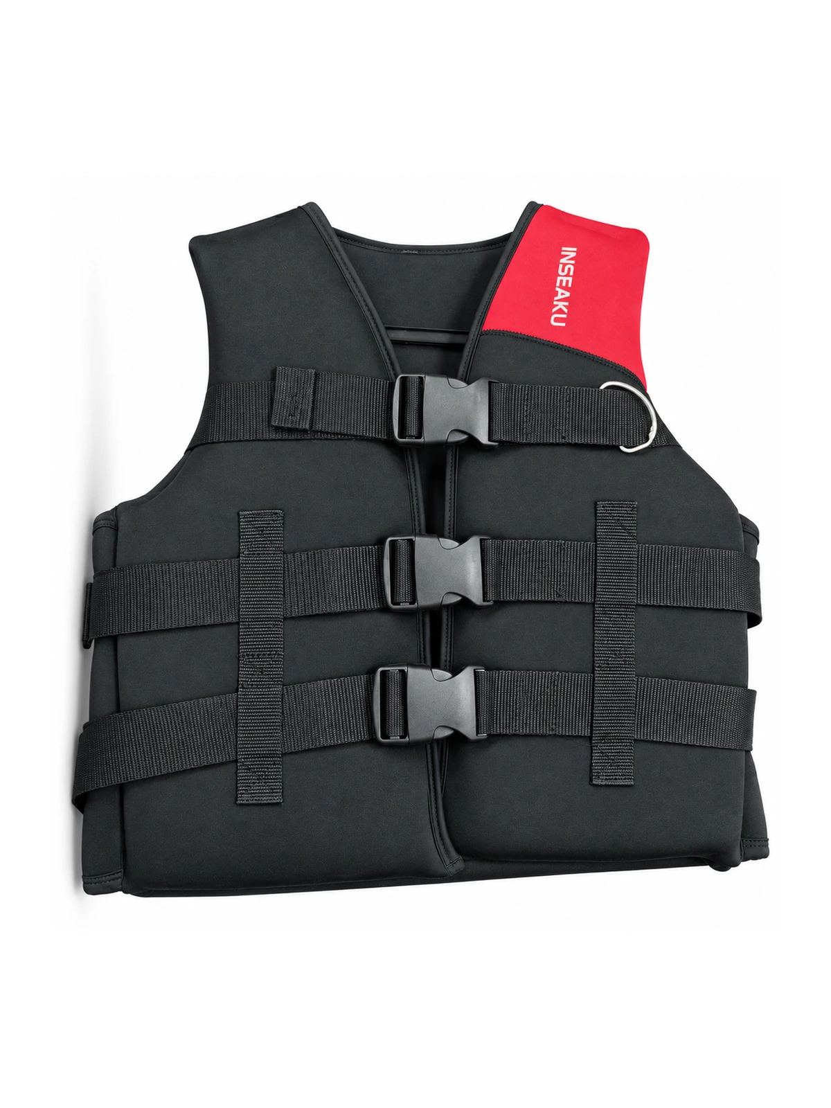 Custom Black Life Vest with Red Shoulder Panel - front view