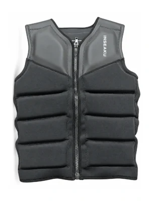 Custom Black Ribbed Front Zip Life Vest - front view