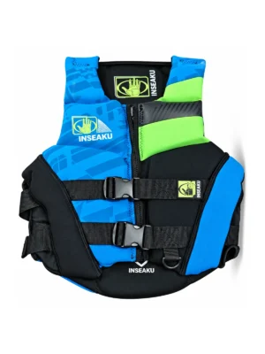 Custom Blue and Lime Life Vest with Dual Buckles - front view