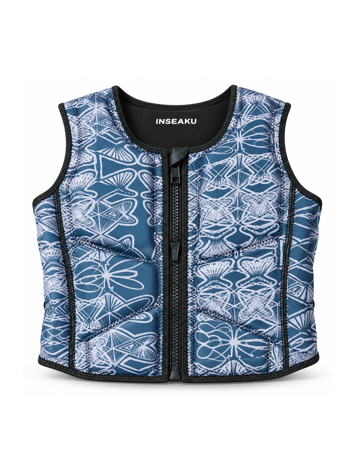 Custom Blue Floral Print Life Vest - front view