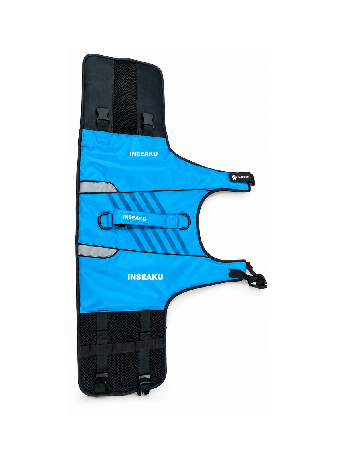 Custom Blue Pet Life Vest with Adjustable Straps - unfolded outer view