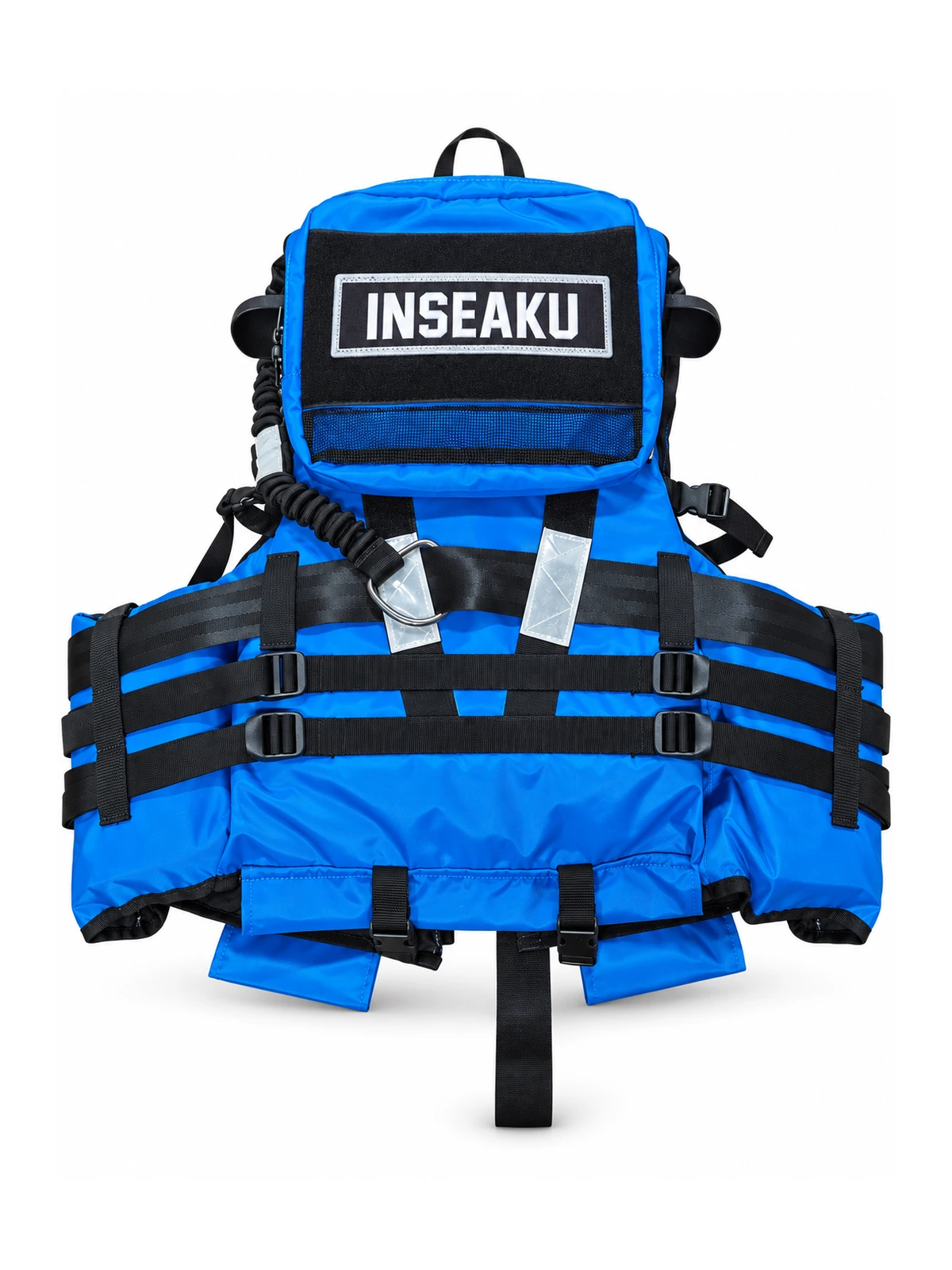 Custom Blue Utility Life Vest with Pockets - back view