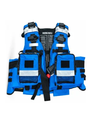 Custom Blue Utility Life Vest with Pockets - front view
