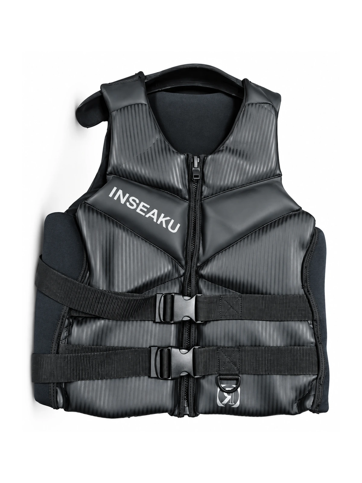 Custom Charcoal Ribbed Life Vest with Buckles - front view