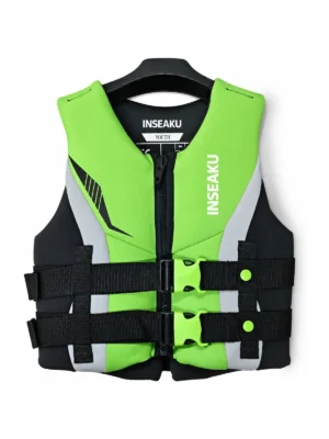 Custom Lime and Black Double Buckle Life Vest - front view