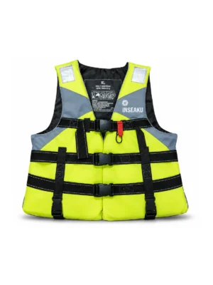 Custom Lime and Gray Multi Strap Life Vest - front view