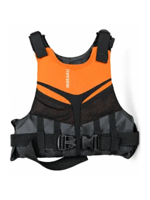 Custom Orange and Black Adjustable Shoulder Life Vest - front view