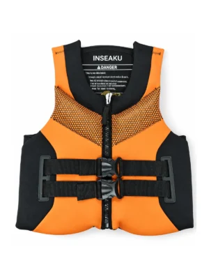 Custom Orange and Black Cross Strap Life Vest - front view