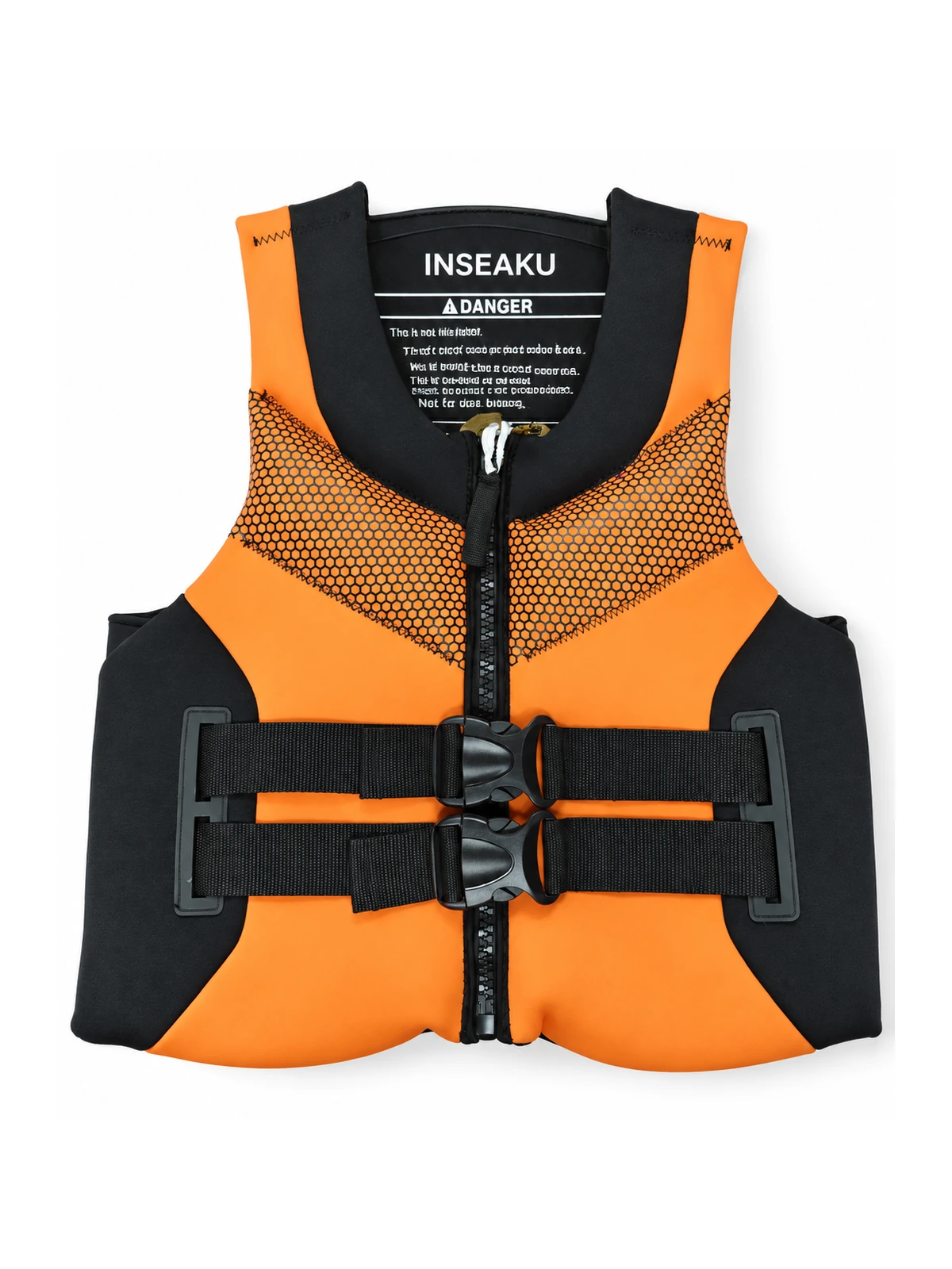Custom Orange and Black Cross Strap Life Vest - front view