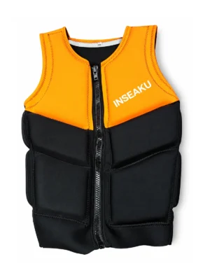 Custom Orange and Black Front Zip Life Vest - front view