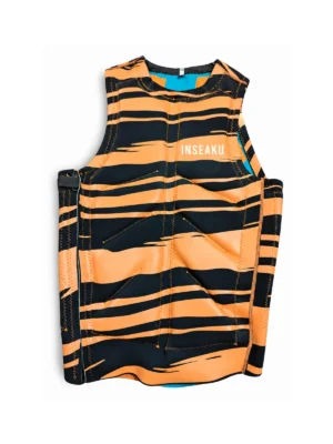 Custom Orange and Black Stripe Life Vest - front view