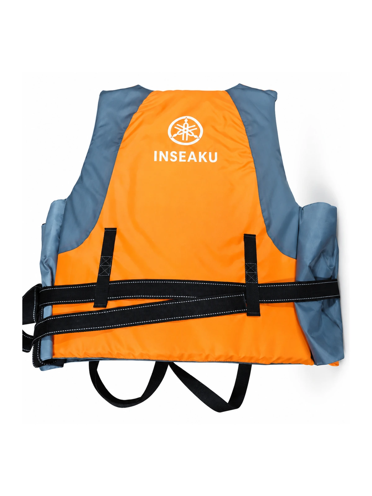 Custom Orange and Gray Cross Strap Life Vest - back view