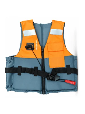 Custom Orange and Gray Life Vest with Waist Strap - front view