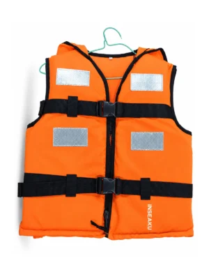 Custom Orange Life Vest with Silver Panels - front view