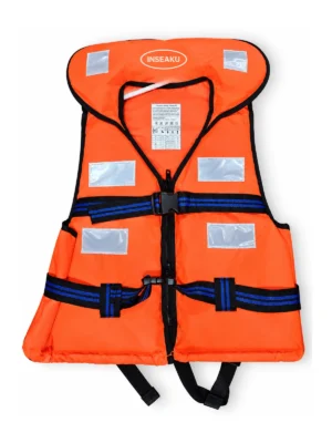 Custom Orange Life Vest with Silver Patches - front view
