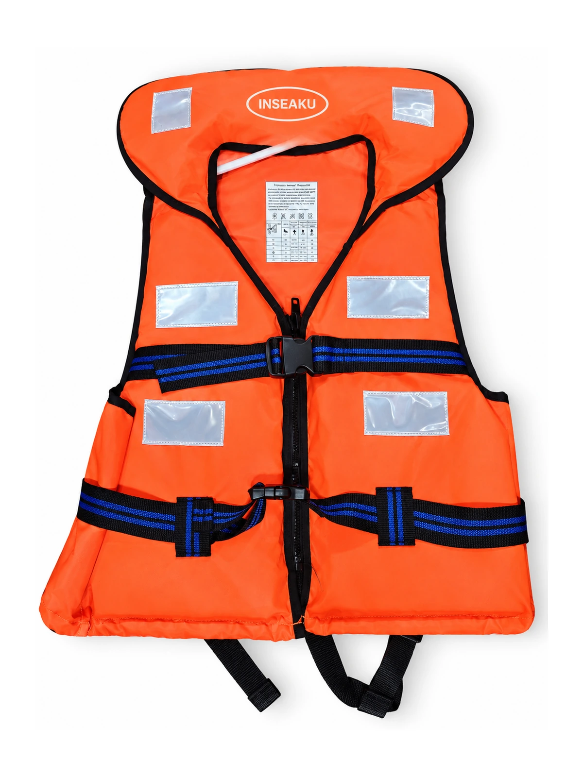 Custom Orange Life Vest with Silver Patches - front view