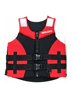 Custom Red and Black Double Buckle Life Vest - front view
