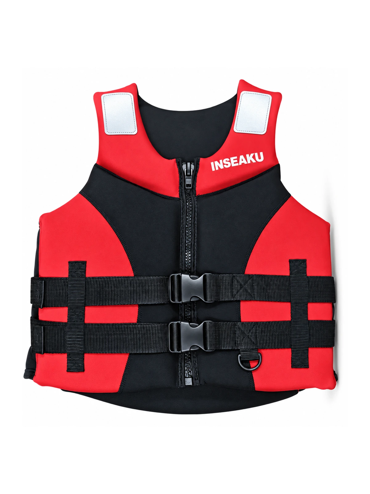Custom Red and Black Double Buckle Life Vest - front view
