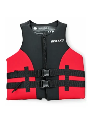 Custom Red and Black Strap Life Vest - front view