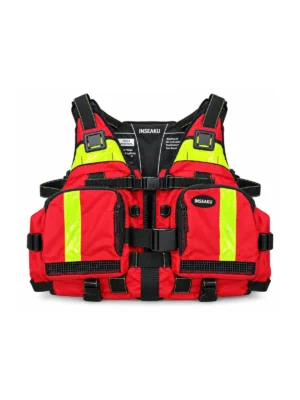 Custom Red and Lime Utility Life Vest - front view