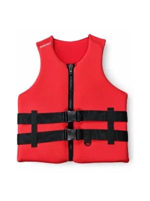 Custom Red Front Zip Life Vest with Buckles - front view