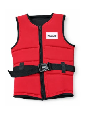 Custom Red Front Zip Life Vest with Waist Strap - front view
