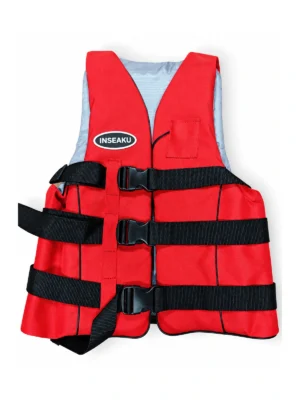 Custom Red Life Vest with Multi Strap Front - front view