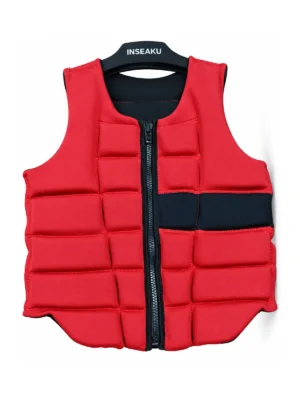 Custom Red Panel Life Vest with Waist Strap - front view
