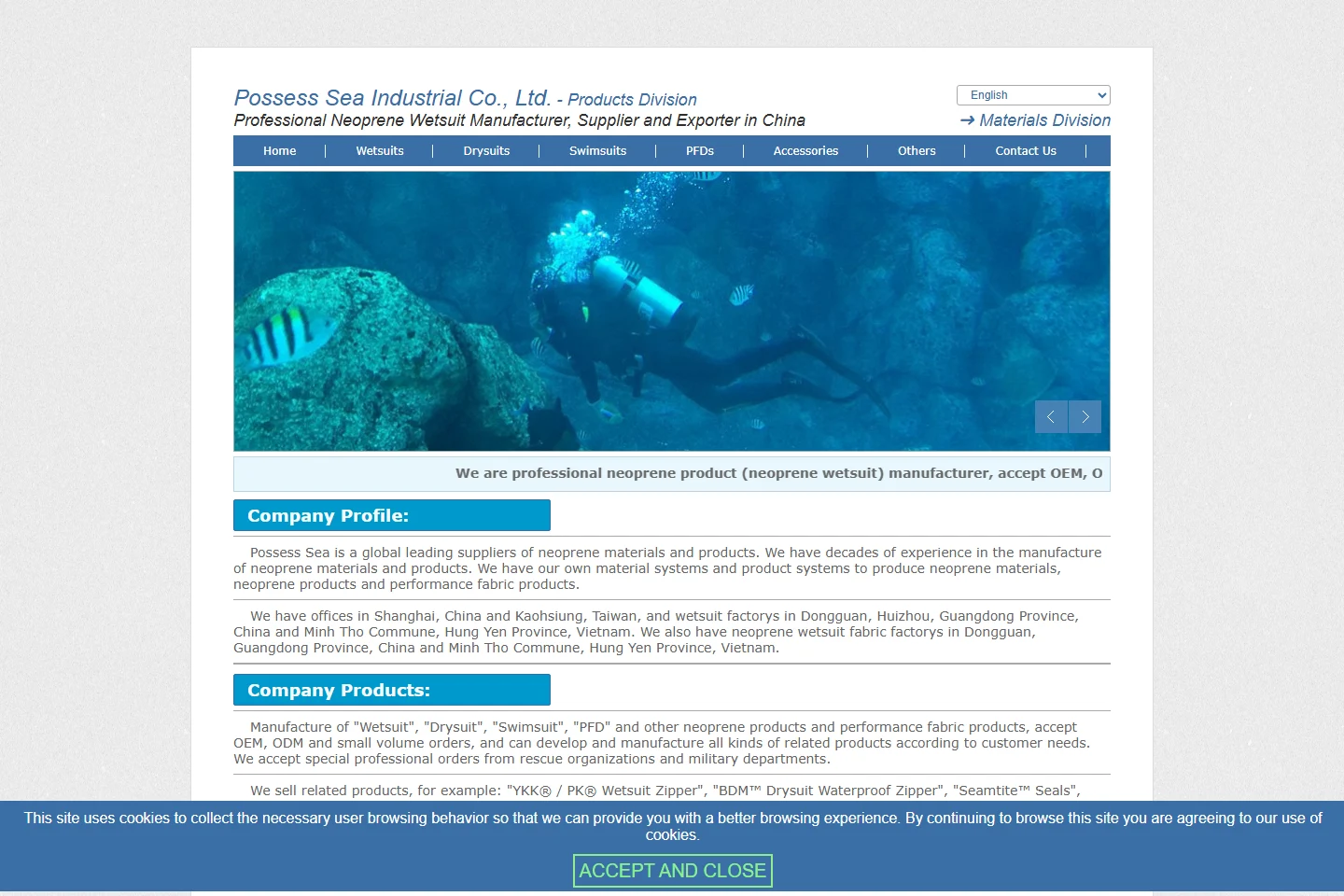 Possess Sea official homepage screenshot showing its website identity and public product presentation